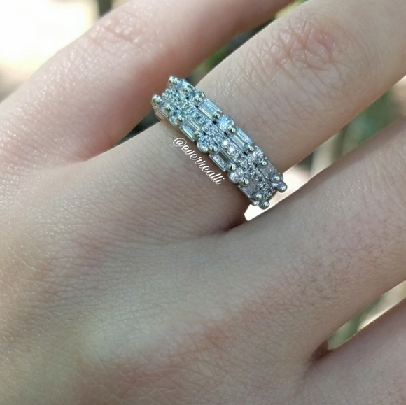 Silver Triple Band Half Eternity Ring - Picture 5 of 6